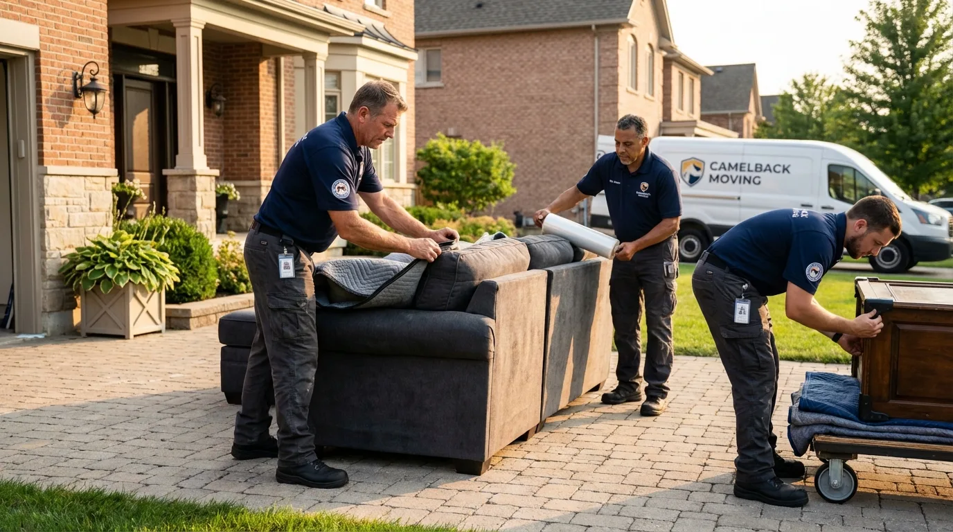 Large estate moving crew wrapping furniture in Towner, ND
